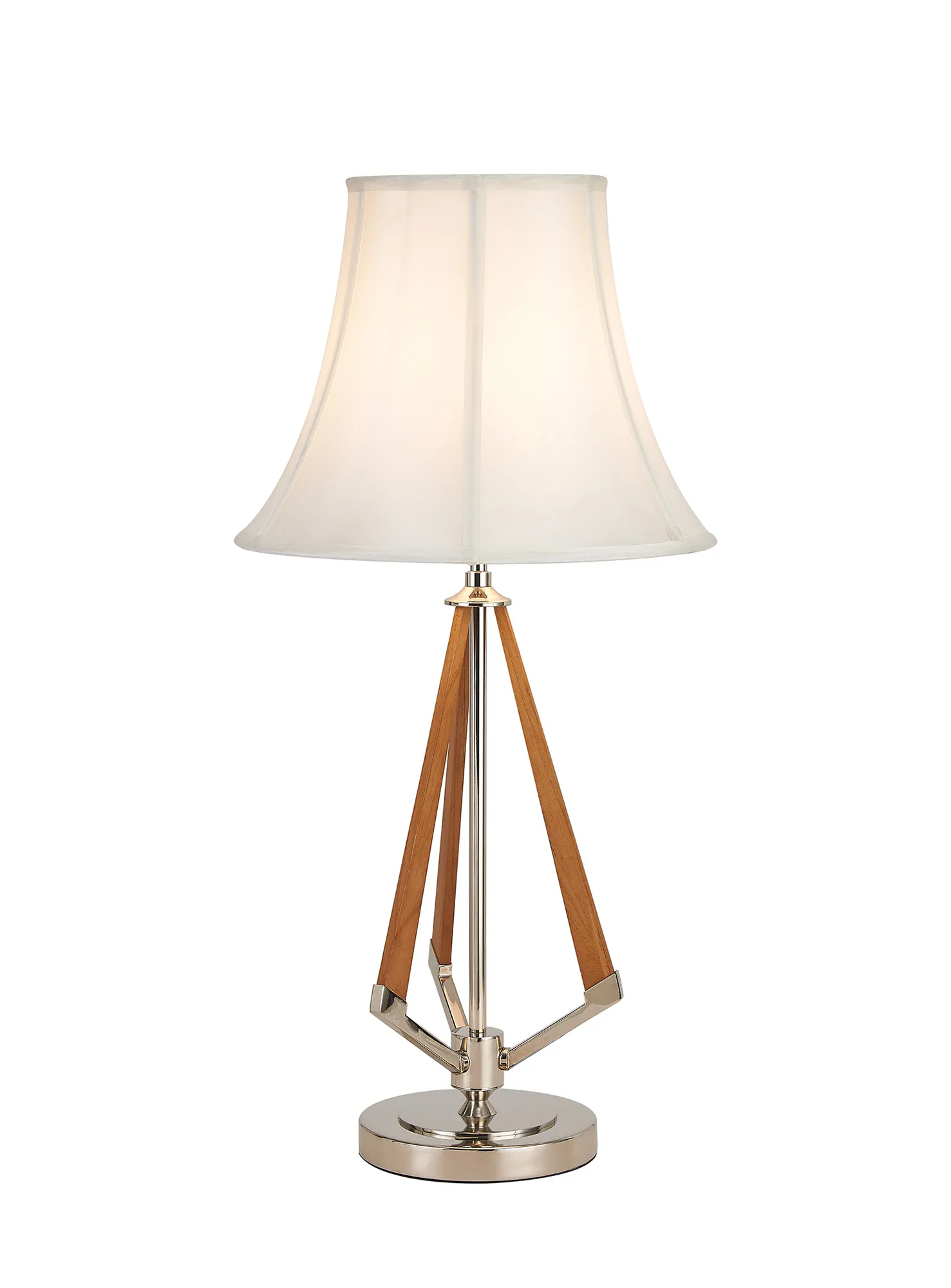 IL32959PN/CR  Hilton Table Lamp, 1 Light E27, Polished Nickel/Taupe Wood/Cream 35.5x27cm Shade